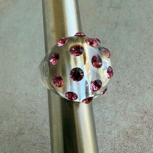 Vintage Lucite & Rhinestone Handmade in Italy “Pinky” Ring - Size 6